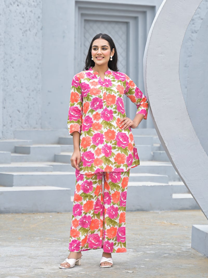 Shifory Pink Floral Kurti Palazzo Set for Women - Image 1